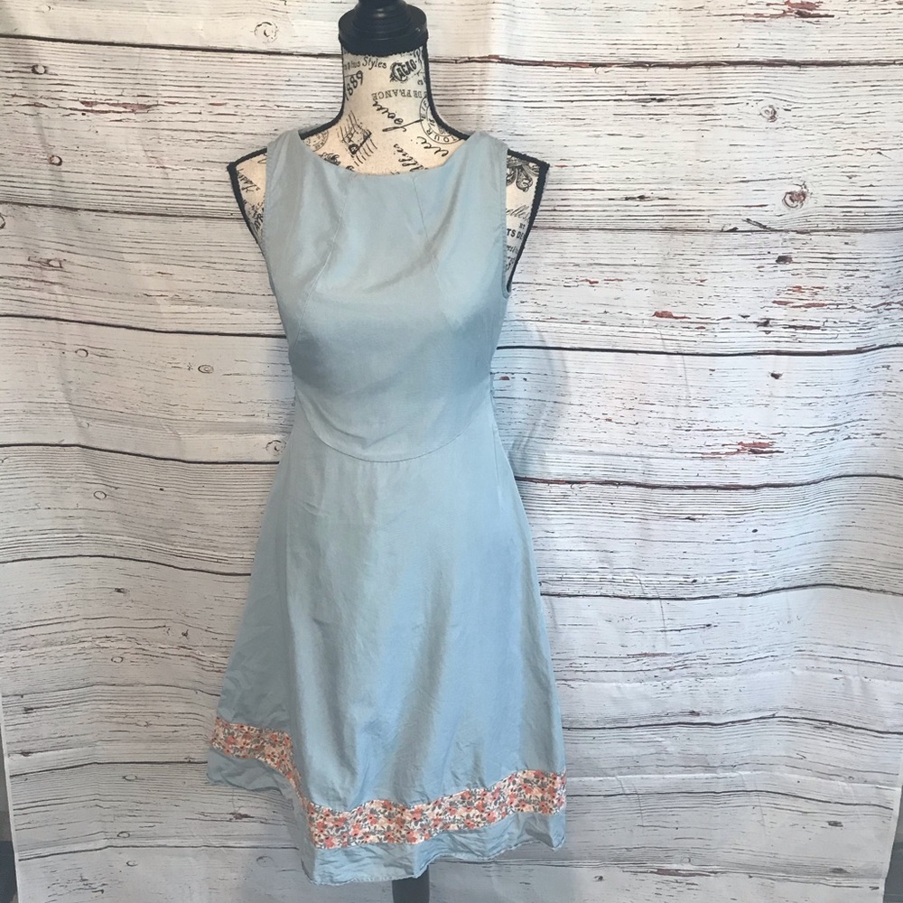 Zara Sky Blue Midi Dress with Floral Detail - Picture 2 of 9